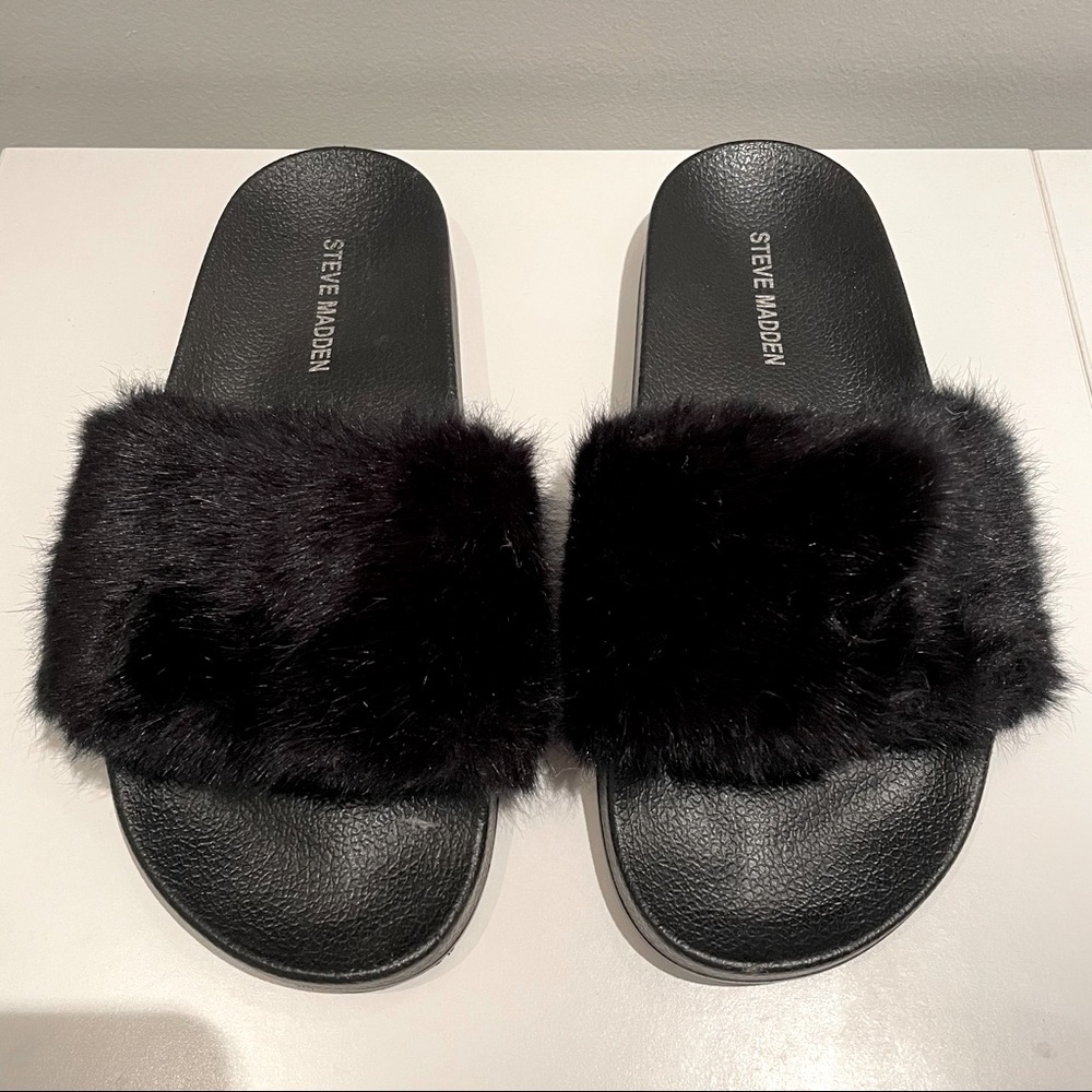 Steve Madden Faux Shearling Slide Slipper, Black